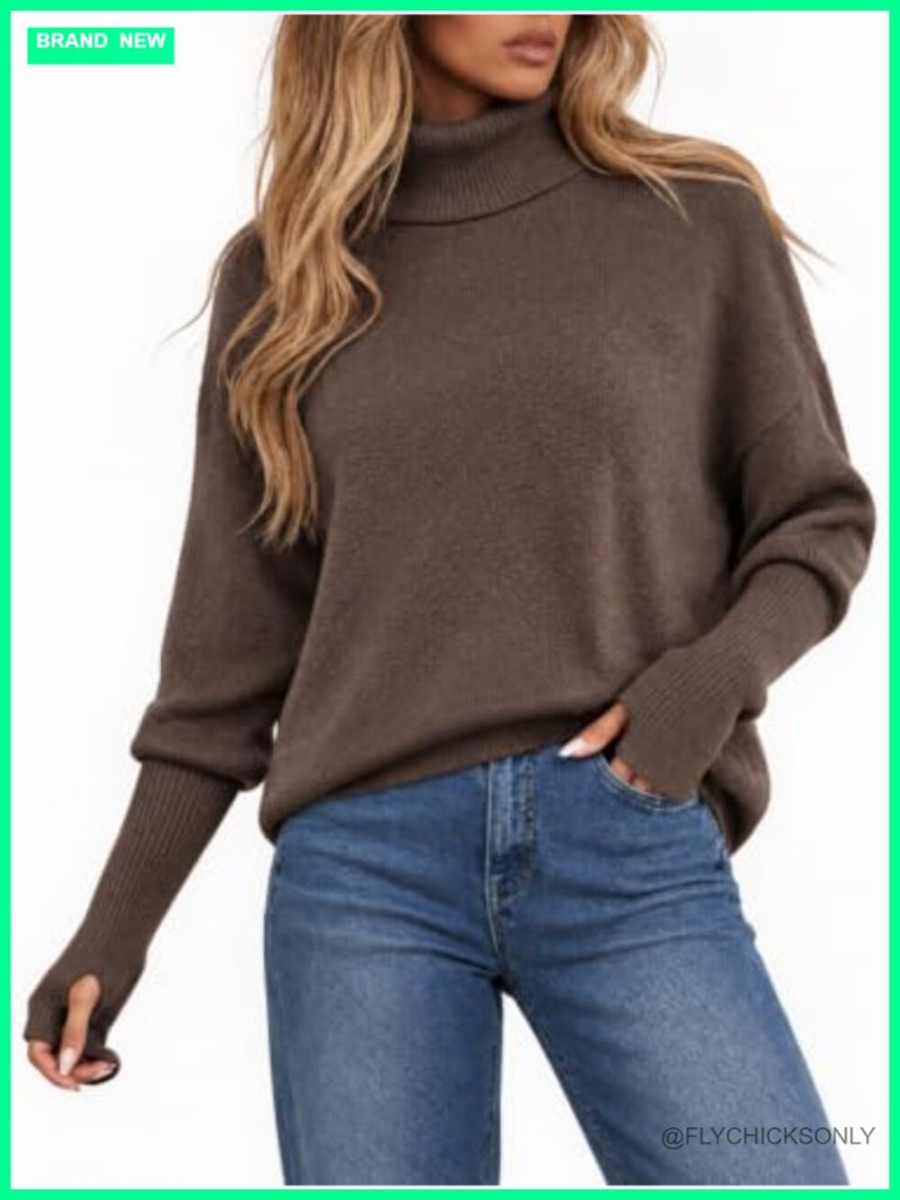 Wool Blend Oversized Batwing Sleeve Turtleneck Pullover Sweater